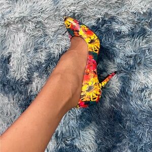 Brush Floral Print Stiletto Heels—Size 9.5